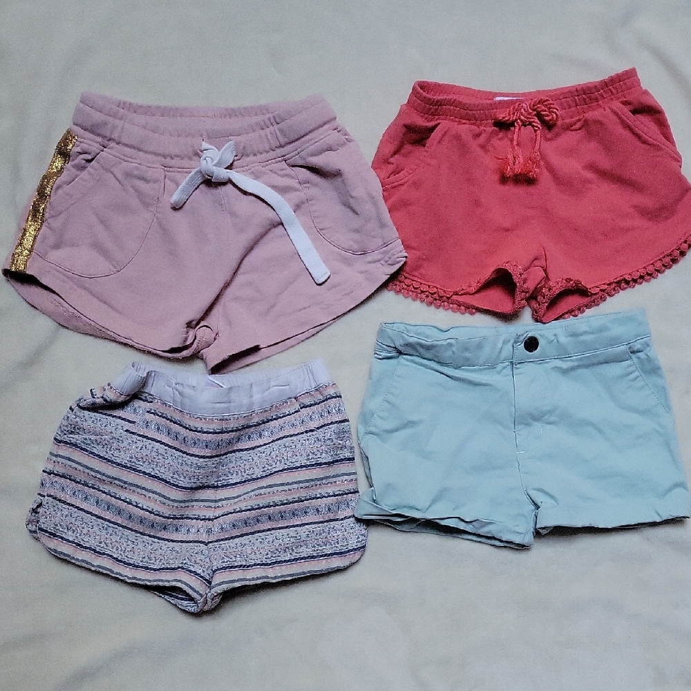 Set of Four Girls' Shorts in Pink, Red, Blue, and Multicolor
